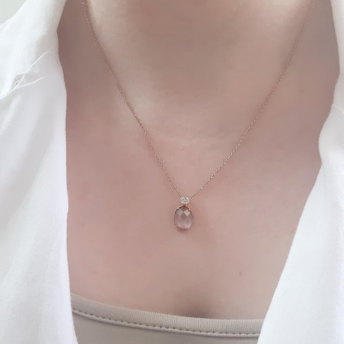 Ασημένιο κολιέ 925 σε ροζ χρώμα με κρύσταλλο