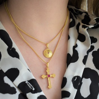 Ασημένιο επιχρυσωμένο κολιέ 925 με βυζαντινό σταυρό