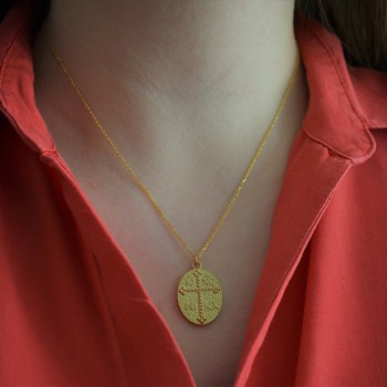 Ασημένιο επιχρυσωμένο οβάλ κωνσταντινάτο κολιέ 925