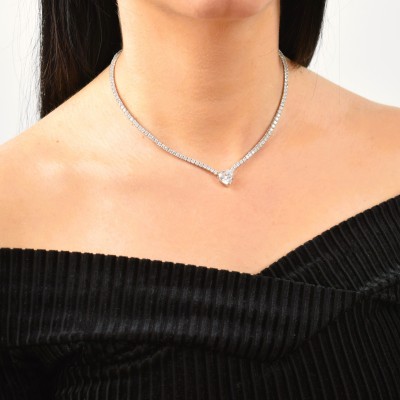 Ασημένιο κολιέ ριβιέρα με καρδιά 925