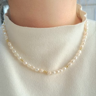 Ασημένιο επιχρυσωμένο κολιέ 925 με πέρλες