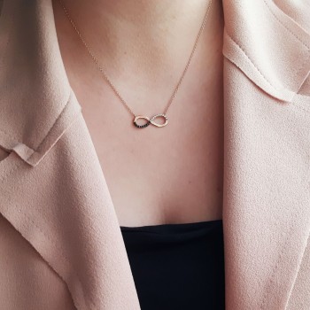 Κολιέ άπειρο από ροζ χρυσό Κ14 με ζιργκόν