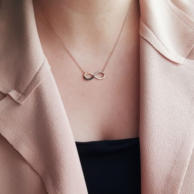 Κολιέ άπειρο από ροζ χρυσό Κ14 με ζιργκόν