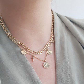 Ασημένια επιχρυσωμένη αλυσίδα 925 με φυλαχτά και σταυρούς