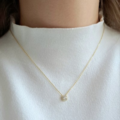 Ασημένιο επιχρυσωμένο μονόπετρο κολιέ 925 με ζιργκόν