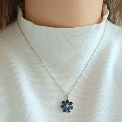 Ασημένιο κολιέ λουλούδι 925 με κρύσταλλα