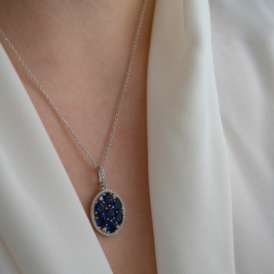 Ασημένιο κολιέ 925 με μπλε ζιργκόν