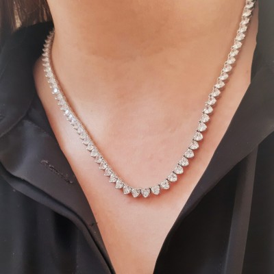 Ασημένιο κολιέ ριβιέρα 925 με καρδιές