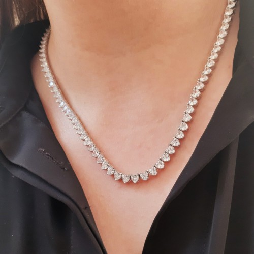 Ασημένιο κολιέ ριβιέρα 925 με καρδιές