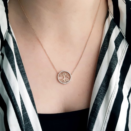 Δέντρο της ζωής ροζ χρυσό κολιέ Κ14