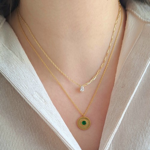 Ασημένιο επιχρυσωμένο κολιέ σταγόνα 925 με ζιργκόν