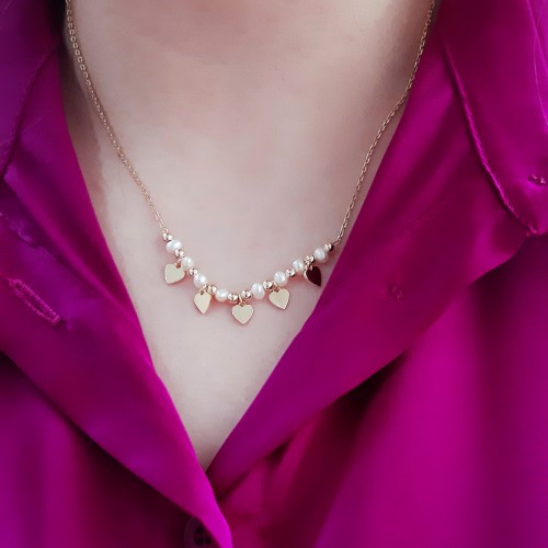 Ασημένιο επιχρυσωμένο κολιέ καρδιές 925