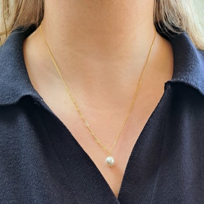 Ασημένιο επιχρυσωμένο κολιέ 925 με πέρλα