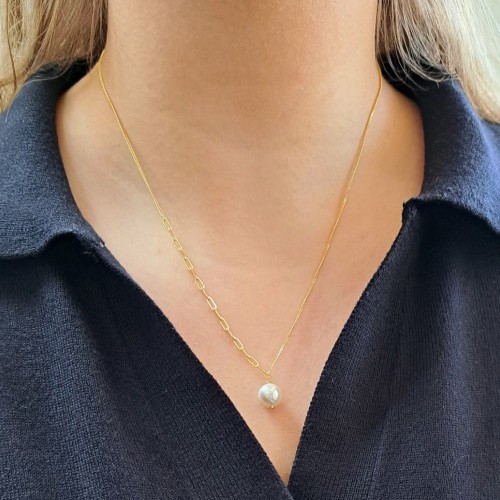 Ασημένιο επιχρυσωμένο κολιέ 925 με πέρλα