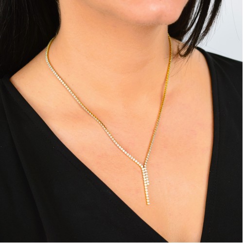 Ασημένιο επιχρυσωμένο κολιέ ριβιέρα 925 με ζιργκόν