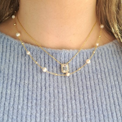 Ασημένιο επιχρυσωμένο κολιέ 925 με πέρλες