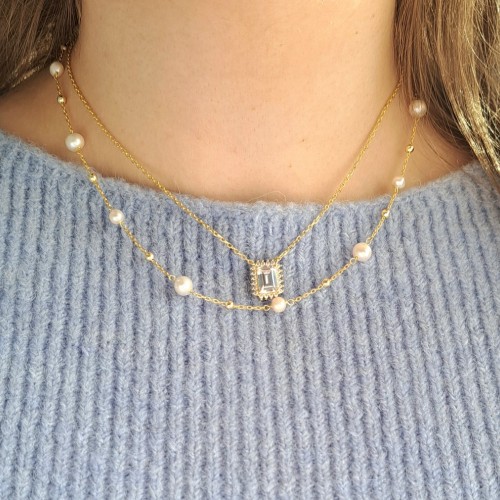 Ασημένιο επιχρυσωμένο κολιέ 925 με πέρλες