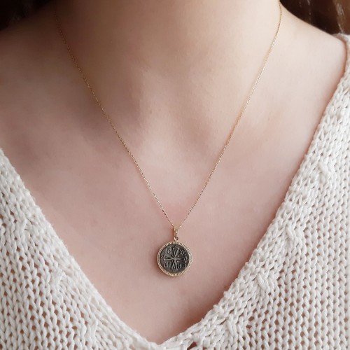 Χρυσό κωνσταντινάτο διπλής όψης Κ14 με αλυσίδα