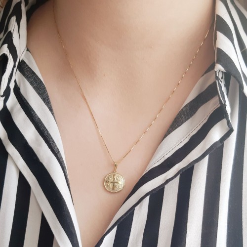 Χρυσό κωνσταντινάτο φυλαχτό Κ9 με αλυσίδα