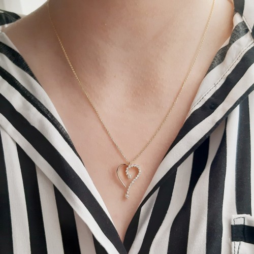 Χρυσό κολιέ καρδιά Κ14 με ζιργκόν