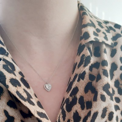 Κολιέ καρδιά λευκόχρυσο Κ14 με ζιργκόν