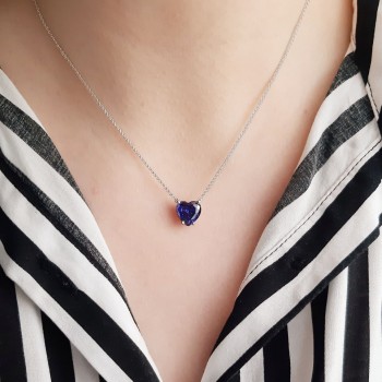 Λευκόχρυσο κολιέ καρδιά Κ14 με συνθετικό τανζανίτη