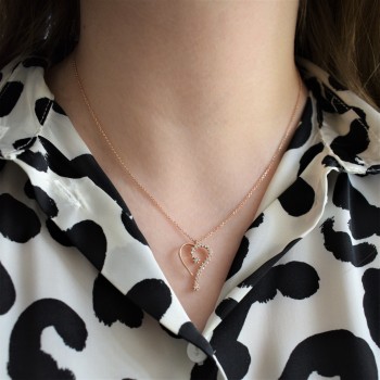 Κολιέ καρδιά από ροζ χρυσό Κ14 με ζιργκόν