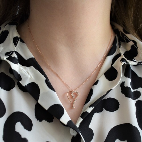 Κολιέ καρδιά από ροζ χρυσό Κ14 με ζιργκόν