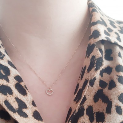 Ροζ χρυσό κολιέ καρδιά Κ14 με ζιργκόν