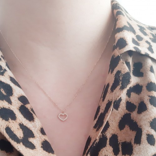 Ροζ χρυσό κολιέ καρδιά Κ14 με ζιργκόν