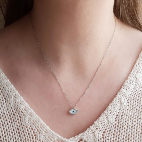 Λευκόχρυσο κολιέ μάτι Κ14 με ζιργκόν