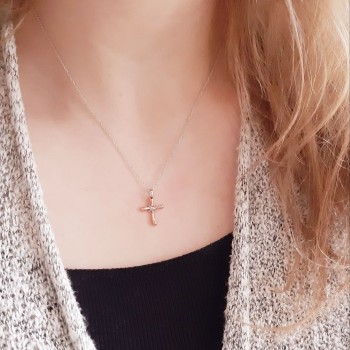 Λευκόχρυσο κολιέ Κ14 με σταυρό