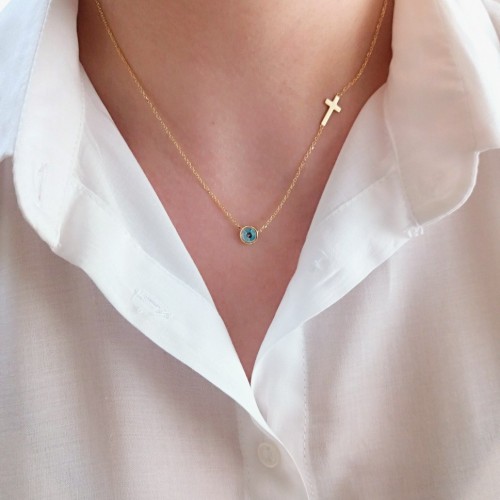 Χρυσό κολιέ μάτι Κ14 με ζιργκόν