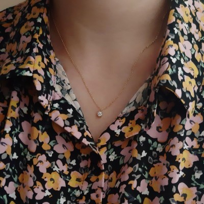 Χρυσό κολιέ μονόπετρο Κ14 με ζιργκόν