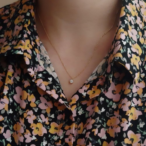 Χρυσό κολιέ μονόπετρο Κ14 με ζιργκόν