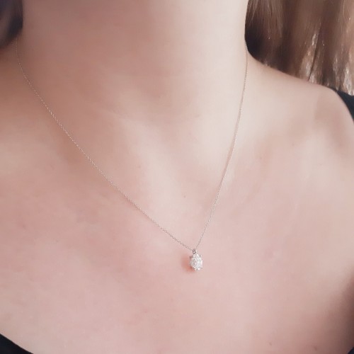 Λευκόχρυσο μονόπετρο κολιέ Κ14 με ζιργκόν