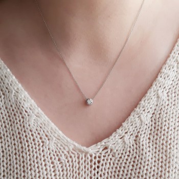 Λευκόχρυσο μονόπετρο κολιέ Κ14 με ζιργκόν