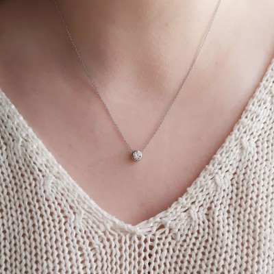 Λευκόχρυσο μονόπετρο κολιέ Κ14 με ζιργκόν