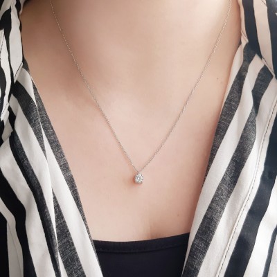 Μονόπετρο λευκόχρυσο κολιέ Κ14 με ζιργκόν