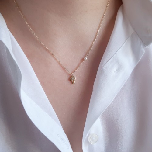 Χρυσό κολιέ Κ14 με σταυρουδάκι