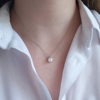 Λευκόχρυσο κολιέ ροζέτα Κ14 με μαργαριτάρι