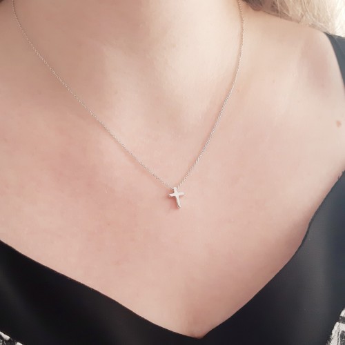 Λευκόχρυσο κολιέ Κ14 με σταυρουδάκι