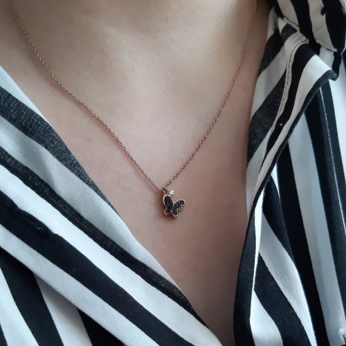 Ασημένιο κολιέ πεταλούδα 925 σε ροζ χρώμα