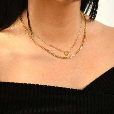 Χρυσό κολιέ καρδιά κλειδαριά Κ14