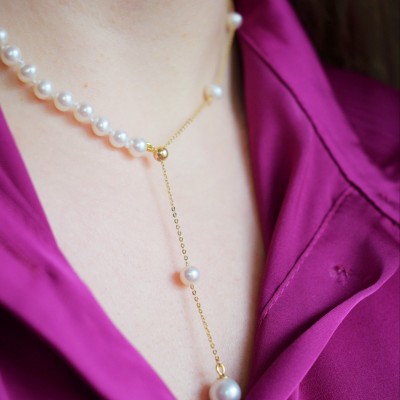 Χρυσό κολιέ Κ14 με μαργαριτάρια