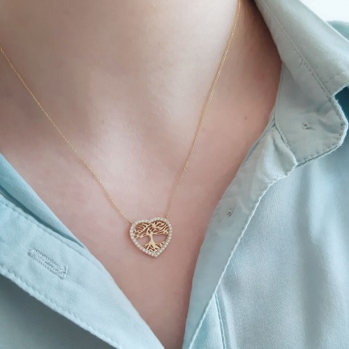 Χρυσό κολιέ "δένδρο της ζωής" Κ14 με ζιργκόν