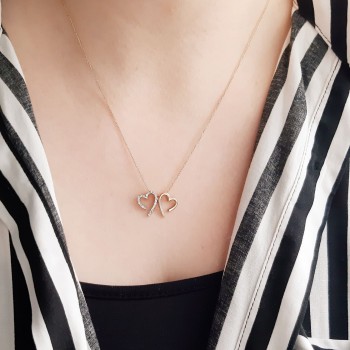 Κολιέ καρδιές από ροζ χρυσό Κ14