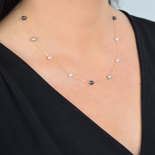 Χρυσό κολιέ Κ14 με μαργαριτάρια