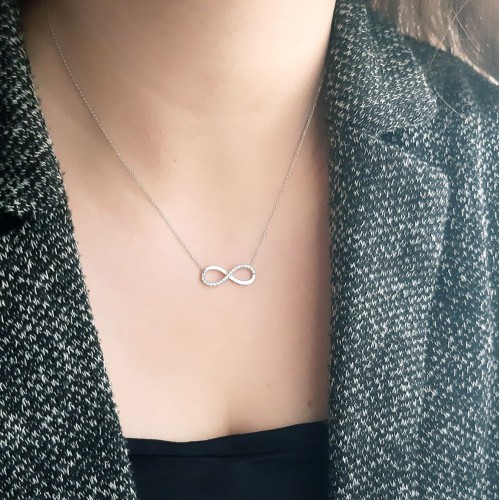 Λευκόχρυσο κολιέ άπειρο Κ14 με ζιργκόν