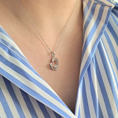 Ασημένιο κολιέ καρδιά 925 με ζιργκόν